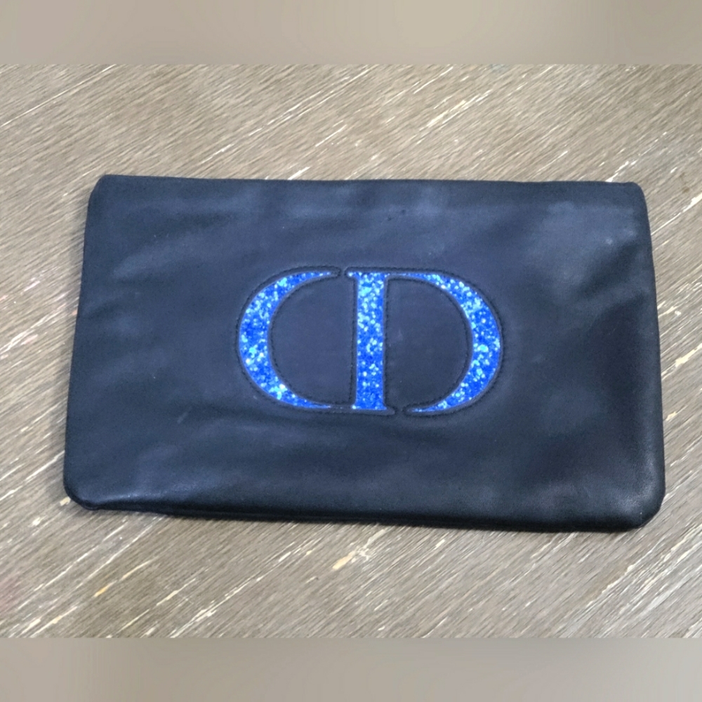 Christian Dior Black Beauty Bag Blue Shimmer Logo Vintage Clutch